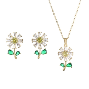 Elegant gold plated daisy jewelry set with necklace and earrings featuring yellow stones