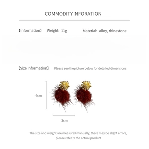Detailed size and specs for zircon rhinestone earrings with weight and dimension details