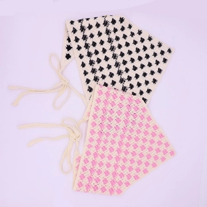 Handmade crochet checkered bandanas in black, white, and pink knitted cotton fabric