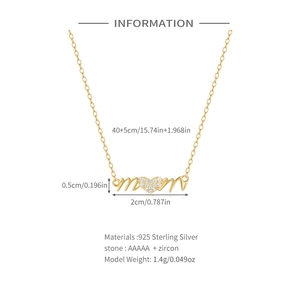 Detailed dimension guide for the S925 sterling silver heart-shaped Mom pendant necklace