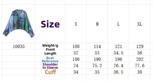 Detaillierte Größentabelle für Chiffon-Bluse mit Fledermausärmeln und Maßen
