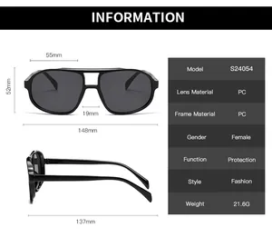 Detailed size chart for oversized aviator sunglasses with frame and lens measurements