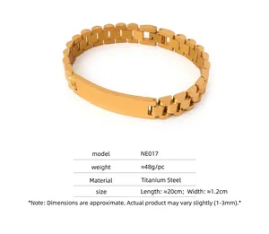 Macro shot of gold-plated titanium steel watch-style link bracelet with rectangular bar