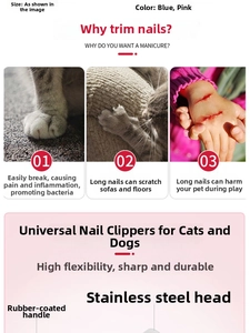 Detail of stainless steel blades and anti-slip handles on pet nail clippers for cats