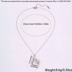 Detailed size and weight chart for the heart book pendant necklace in titanium steel