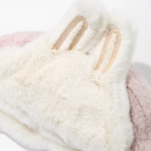 Cute plush rabbit ear winter hat with sequins for girls outdoor windproof warm protection