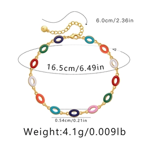 Detailed size chart of vintage colorful enamel oval link bracelet with dimensions