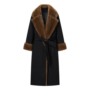 Cappotto Lungo Elegante Da Donna Collo E Polsini In Pelliccia Sintetica Patchwork Cintura Capispalla Caldi Invernali Giacca
