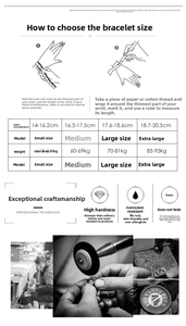 Size guide for stainless steel curb chain bracelet with wrist measurement instructions