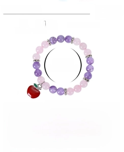 Détail de perles d'améthyste 8mm avec pendentif pomme rouge pour les enseignants