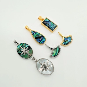 18K Gold Silver Plated Copper Pendants Natural Abalone Shell Mother Of Artificial Pearl Ginkgo Leaf Star For DIY Jewelry Making