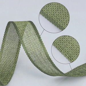 Green wavy edge faux linen ribbon with mesh texture for DIY Christmas tree bows and wreaths