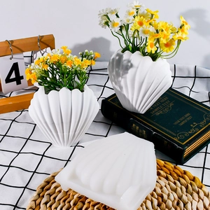 Shell shaped silicone mold for DIY plaster flower vases and succulent cement pots