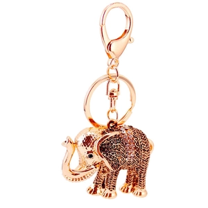 Vintage gold elephant keychain with sparkling rhinestones and lobster clasp for bags