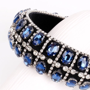 Baroque blue crystal sponge headband with silver rhinestones on black velvet