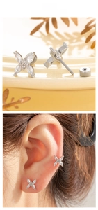 Details zu Schmetterlings-Ohrsteckern mit Zirkonia, Schraubverschluss und Tragebeispiel