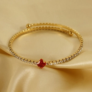 Elegant 18k gold-plated stainless steel bracelet with square red zircon and crystals