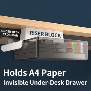 Under Desk Drawer Storage Box Hidden Adhesive Organizer Plastic PET Tray For Office School Table Stationery