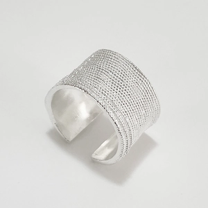 Minimalist 925 sterling silver wide open ring with textured exterior and polished interior