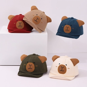Chapeau de soleil en coton pour bébé avec oreilles d'ours et broderie en cinq coloris
