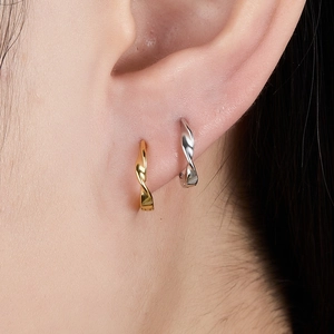 Minimalist Mobius 925 sterling silver hoop earrings in gold and silver twist design