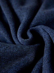Detailed macro shot of dark blue knitted fabric texture for men's fashion sweaters