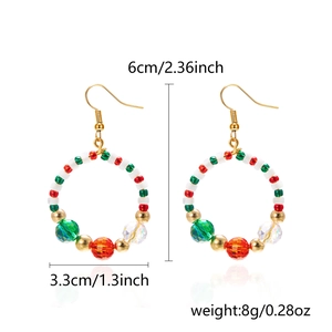 Detail showing dimensions of Christmas beaded hoop earrings with crystals and bow