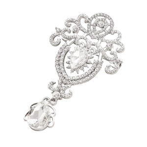 Macro detail of vintage baroque crystal pendant featuring silver plating and rhinestones