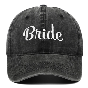 Washed cotton baseball cap for bride with white embroidery in dark grey vintage style