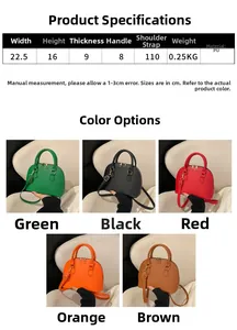 Detail specifications and five color variants of crocodile pattern shell bag in PU leather