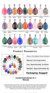 Detailed close-up of 27 assorted 16x24mm flat teardrop natural stone crystal pendants