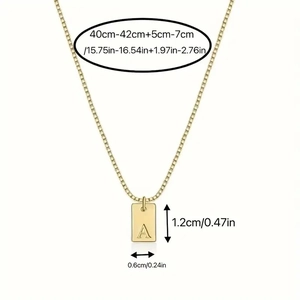 14K gold plated box chain necklace with a rectangular engraved letter A pendant for women