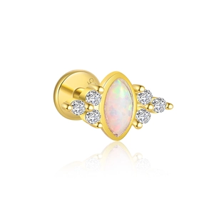 Macro view of S925 sterling silver opal stud with marquise cut and screw flat back