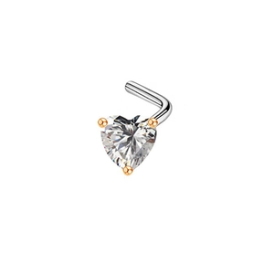 Polished heart-shaped cubic zirconia nose stud with silver stainless steel bar for women
