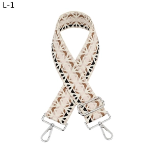 Detail of adjustable geometric diamond strap with silver metal swivel hooks