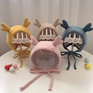 Baby Winter Knitted Ear Protection Hat Cute Antlers Warm Windproof Chin Strap For Toddlers Infants