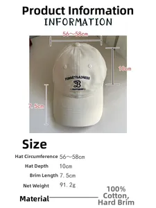 Spécifications de taille et matière 100% coton pour la casquette brodée lettre B