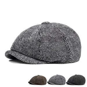 Classic herringbone newsboy cap in textured wool blend with multiple vintage color options