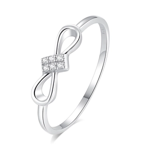 Minimalist S925 sterling silver infinity ring with sparkling micro-inlaid zircons