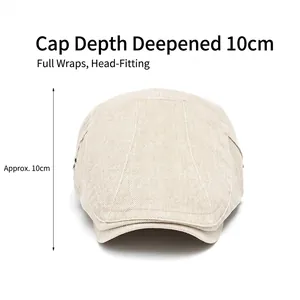 Beige Schiebermütze im Vintage-Stil aus gewaschenem Stoff mit 10 cm Tiefe