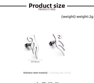Detail view of hollow angel wing stud earrings in stainless steel, size 20x8mm