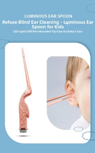 Detail of rose gold LED ear tweezers with USB charging port and soft round tip for kids