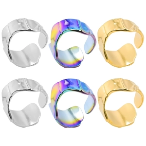 Stainless Steel Adjustable Open Ring Irregular Molten Lava Texture 18K Gold Plated Retro Punk Style Jewelry Unisex