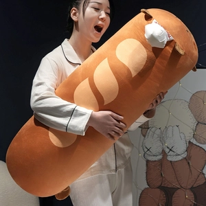 Soft long baguette bread plush pillow as a cozy bolster or sleeping body cushion