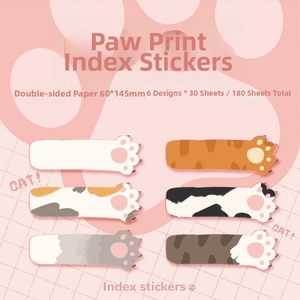 Close-up of 6 cute cat paw sticky notes set with 180 sheets in flat illustration style