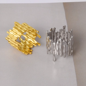 Irregular fluid lava style 304 stainless steel open rings in gold and silver finish