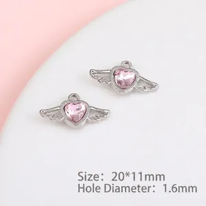 Detail of pink heart angel wing pendant, size 20x11mm with a 1.6mm hole for DIY jewelry