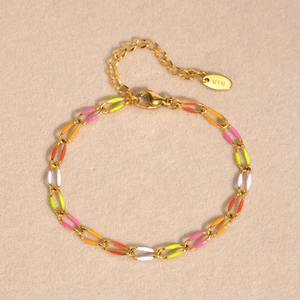 Fashion Women Stainless Steel Gold Bracelet Colorful Enamel Oval Link Twisted Chain Adjustable Jewelry Hand Accessory
