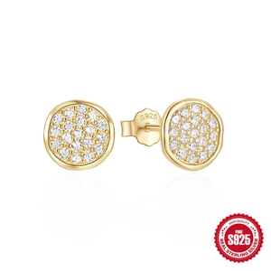 Elegant gold S925 sterling silver flower stud earrings with sparkling cubic zirconia stones