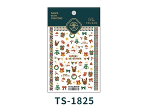 Close-up of Christmas 3D nail art stickers featuring Santa, reindeer and tree patterns